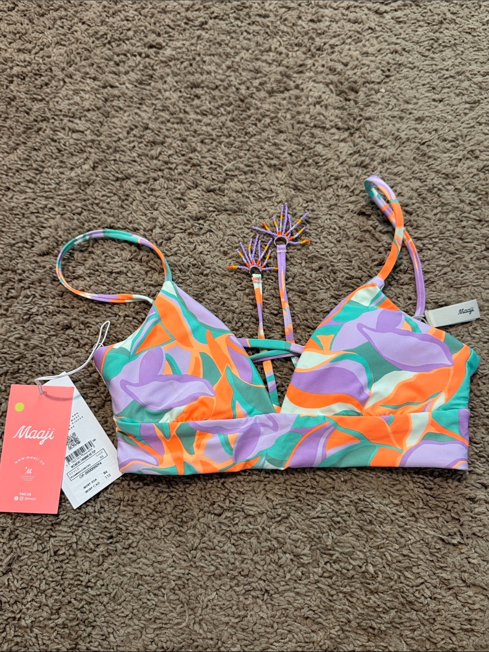 Maaji Coral Tag Bikini Top with Orange Accent